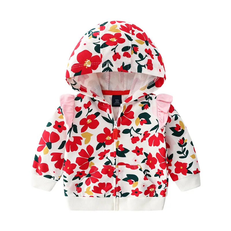 Flower Одежда для малышей; куртка для малышей; пальто из хлопка; сезон весна-осень; детская одежда для мальчиков и девочек; пальто с капюшоном с длинными рукавами и рисунком; верхняя одежда - Цвет: Flower