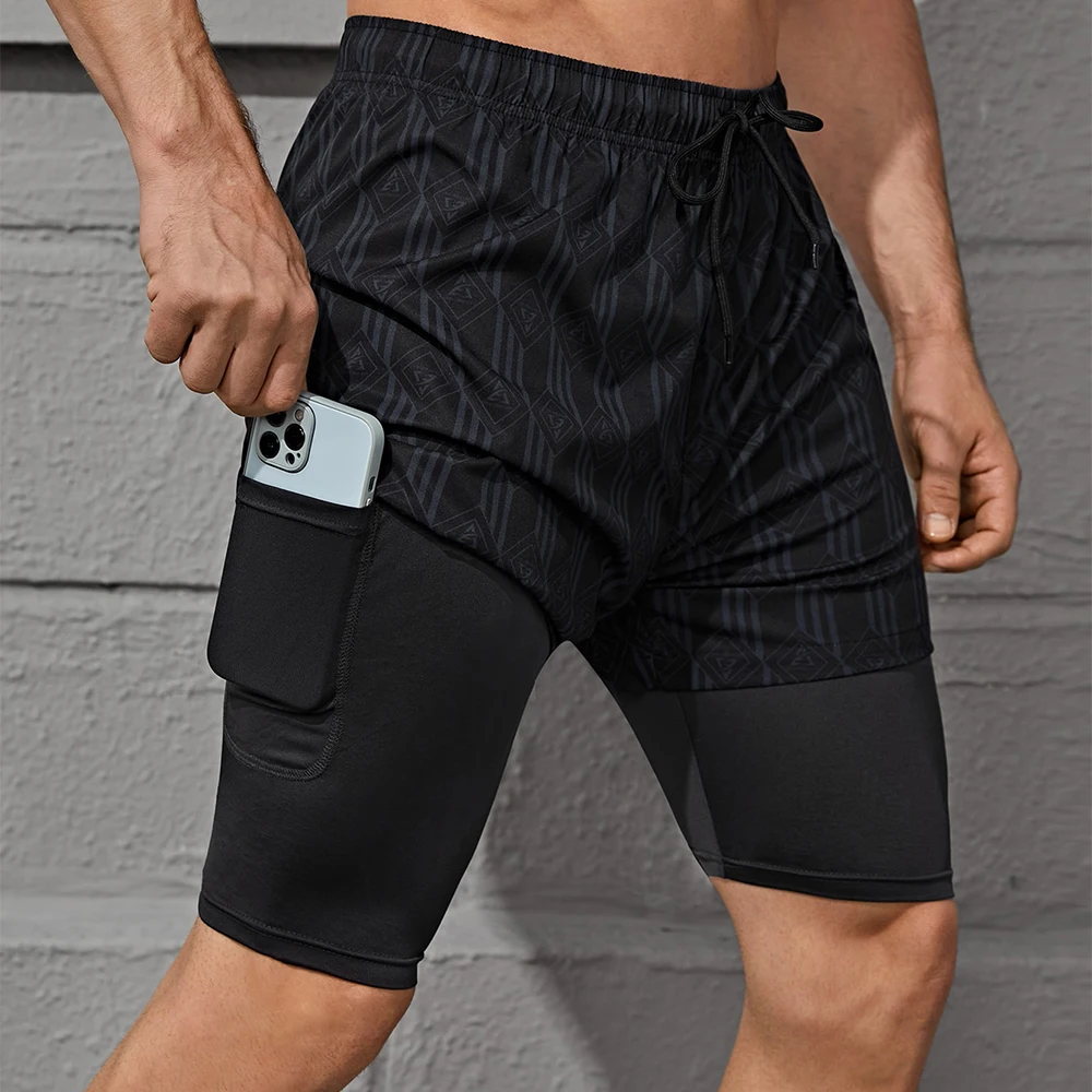 Men Sports Shorts 2 In 1 Lining Pocket Gym Fitness Jogging Workout Crossfit Basketball Running