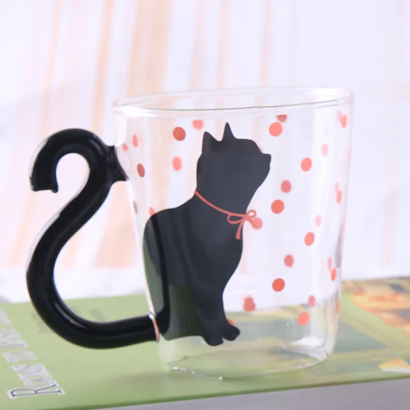 1 шт. 300 мл Милая стеклянная кружка для кошек красивая ручка кружка для молока кофе бутылка для воды кухонные аксессуары для влюбленных пар - Цвет: D