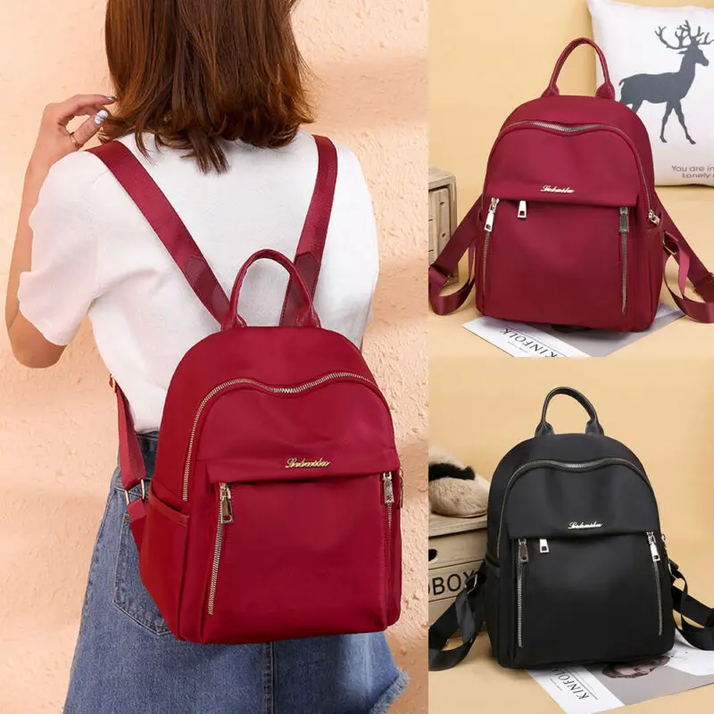 Women’s Leather Backpack Anti-Theft Rucksack School Shoulder Bag Black/Red Oxford Cloth Fashion double shoulder bag