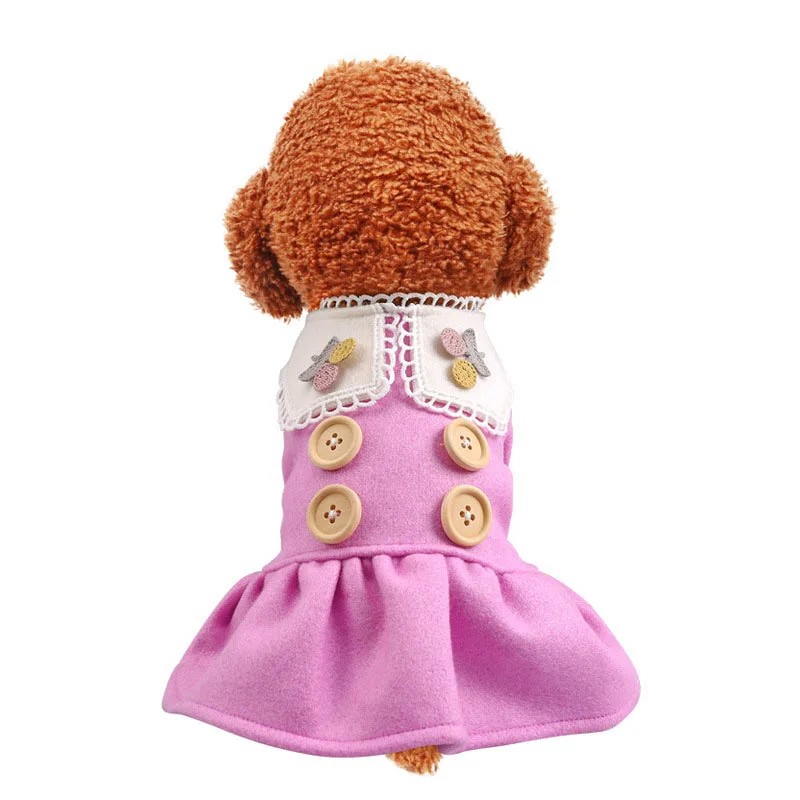 Clothes for Dogs with Buttons Designer Dog Autumn and Winter Warm Woolen Cloth Purple Cherry Small Puppy Skirt | Дом и сад