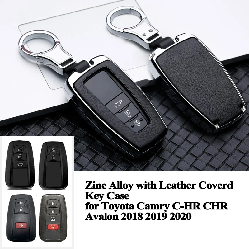 

1pc New Top Grade Zinc Alloy Leather Car Key Case Cover Shell Accessories for Toyota Camry C-HR CHR Avalon 2018 2019 2020