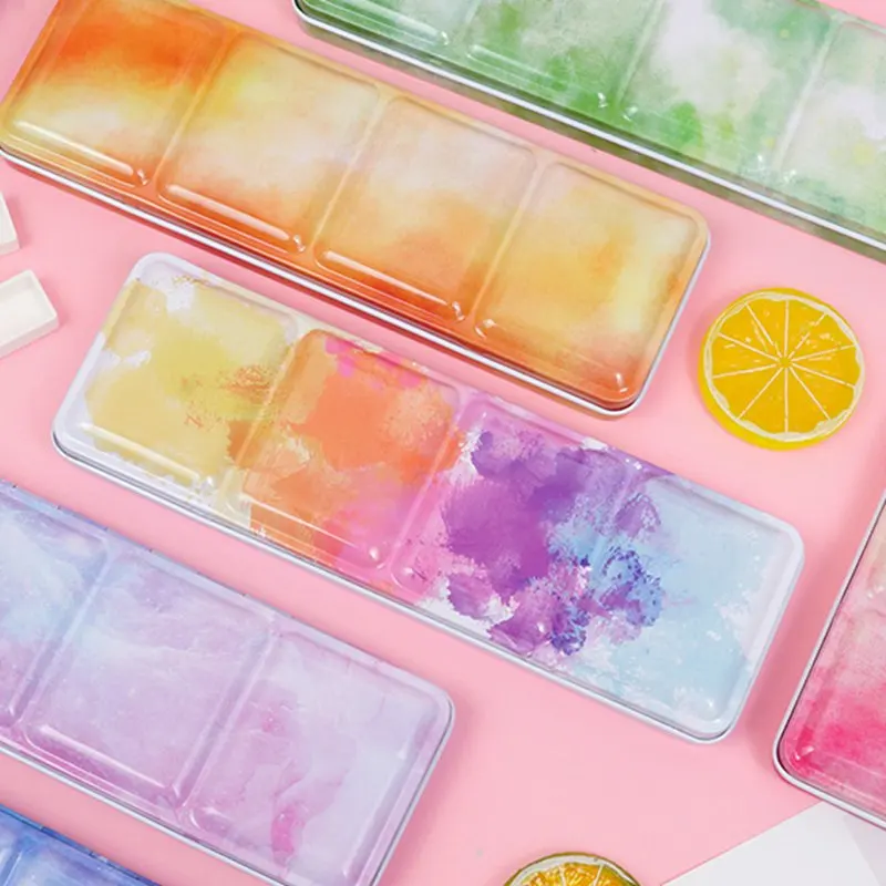 Paint Tray Professional Empty Palette Painting Storage Tray Paint Tin Iron Box Pans For Watercolor/Oil/ Acrylic Paints Art Supplies