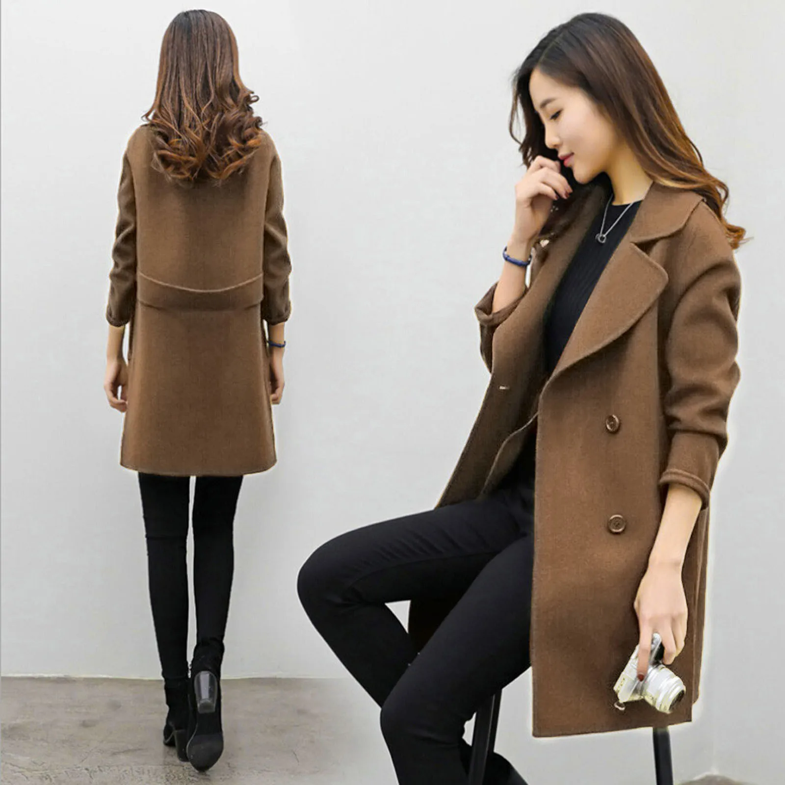 Autumn Winter Overcoat Women Wool Blends Coat Fashion Long Woolen Coat Slim Type Solid Female Winter Wool Jackets Outwear#G3 2