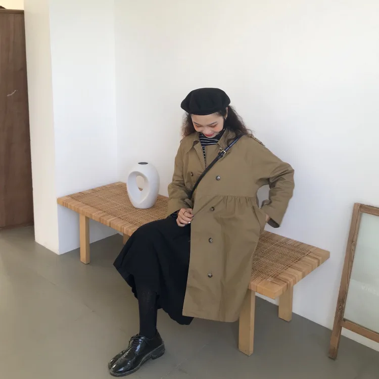 Стиль осень и зима большой размер платье жир мм Тренч женский свободный крой стройнящий корейский стиль Гонконг Стиль Топ