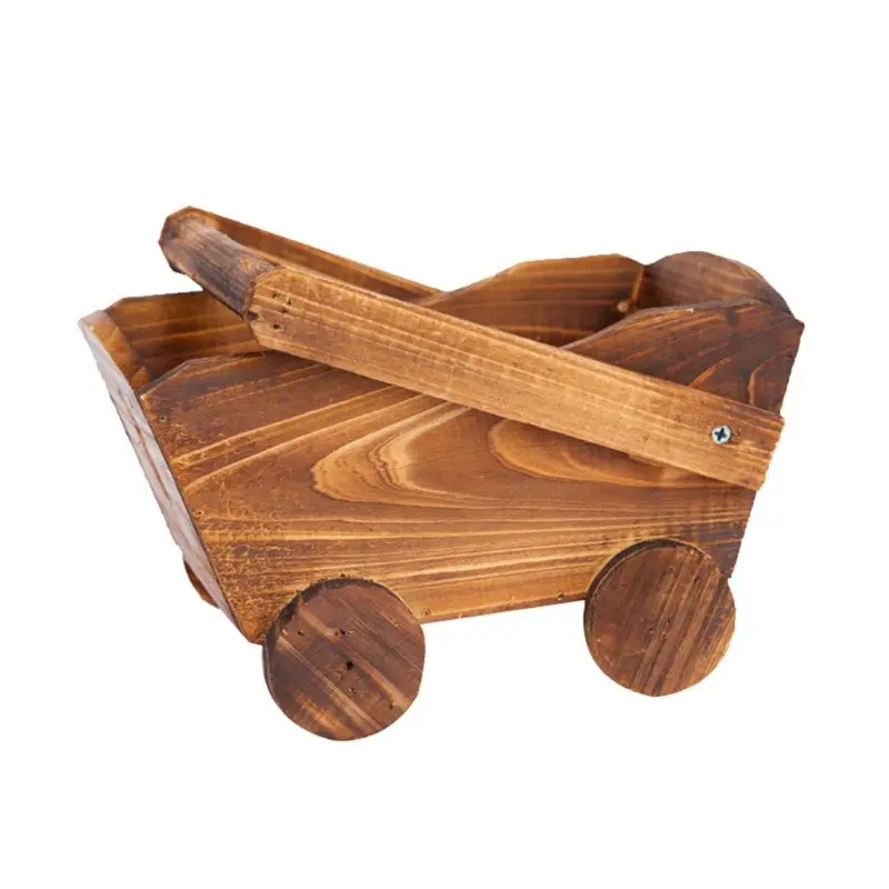 

2020 New Carbonized Wooden Cart Flower Pot Succulent Plant Potted Bonsai Planter Decor