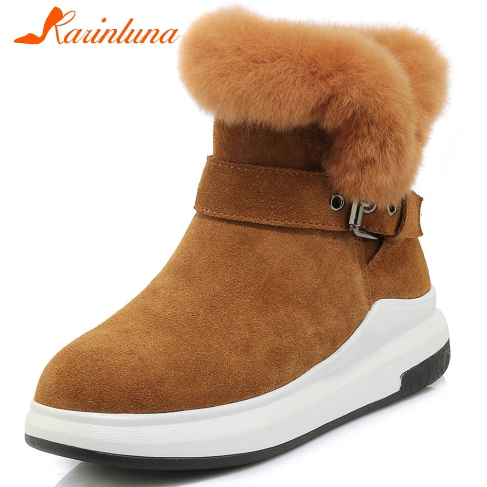 

Karinluna Cow Suede High Quality Add Fur Warm Winter Boots Woman Shoes Platform Zip Up Concise Shoes Women Boots