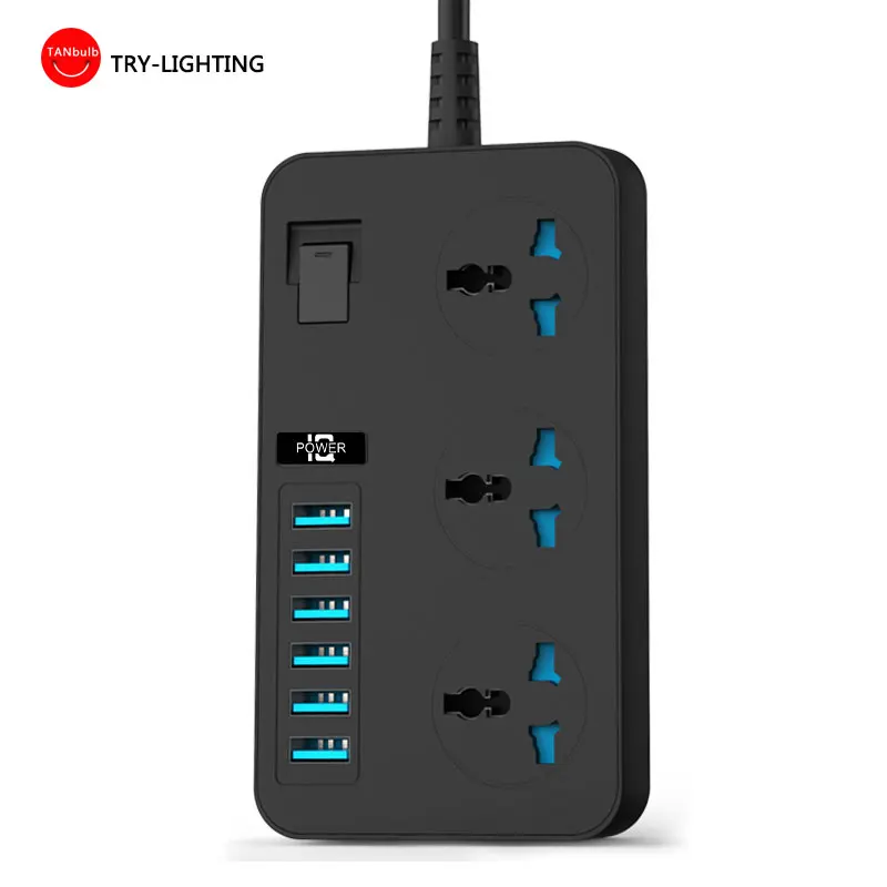

Smart Socket power ON/OFF ac 110V-240V Power Strip 16A Universal Outlets 6 USB Charger Ports 200CM Extension Socket Plug