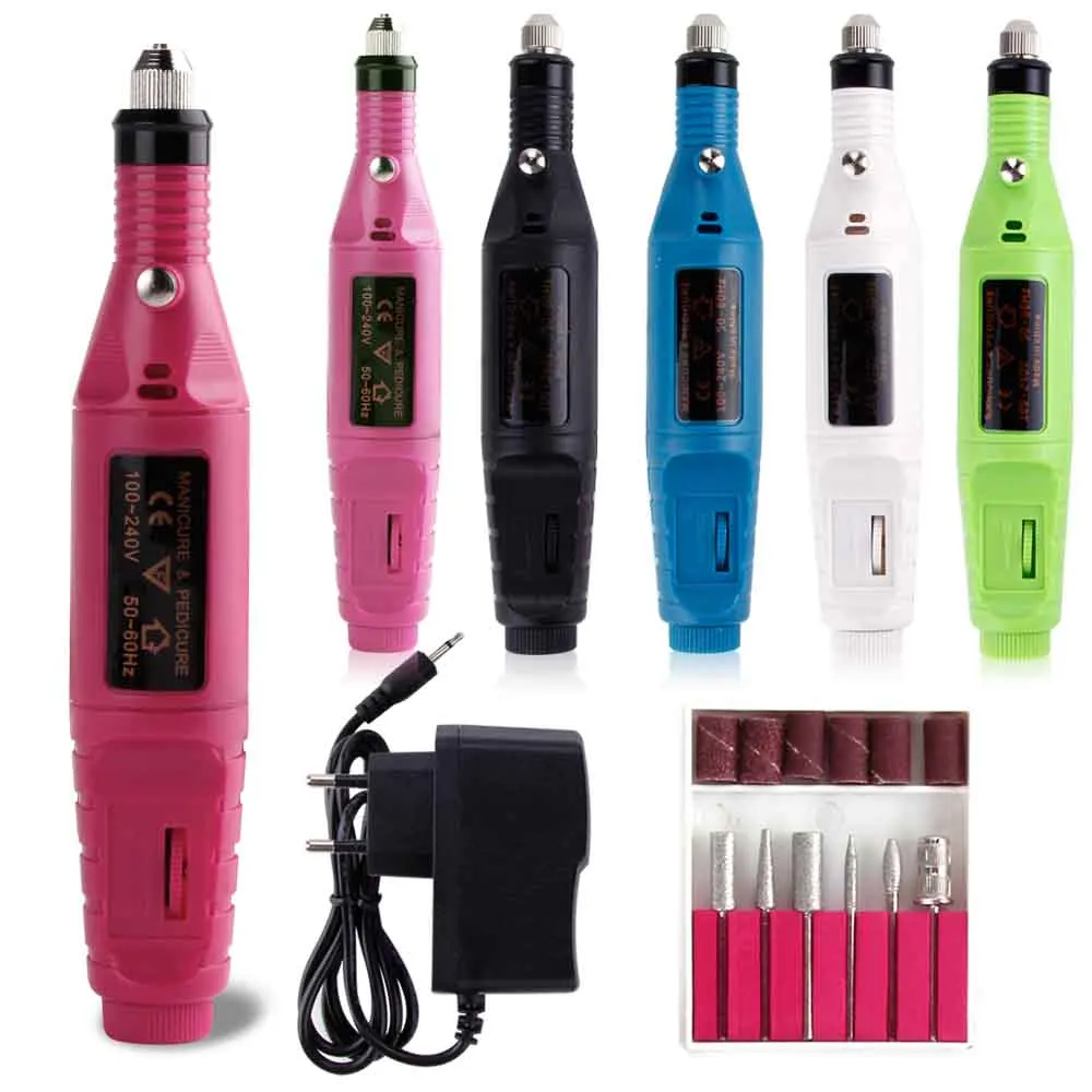 1Set Professional Power Electric Manicure Machine Pen Pedicure Nail File 6 Bits Ceramic Cutter Nail