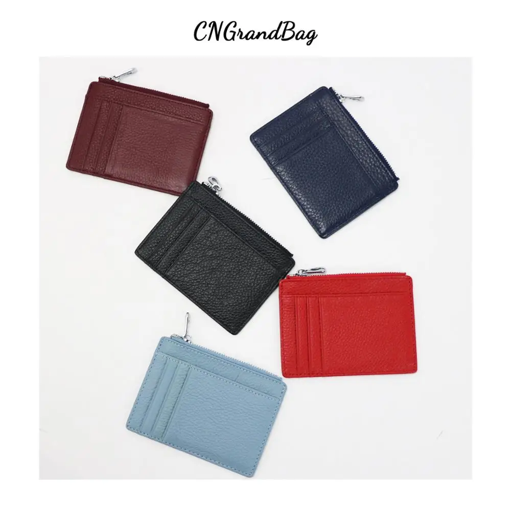 Pebbled Men Zipper Wallet leather wallet wallet card holder card holder coin purse credit card holder credit card wallet card wallet id card holder id card case wallet card bag For Genuine Leather ID Credit Card Holder Coin Purse Women's Card Bag