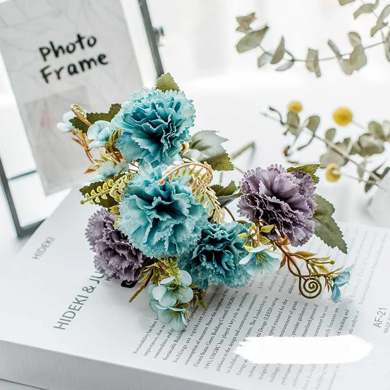 

Artificial Silk Flowers Carnation 13 Small Flowers 5 Branches 1 Bouquet Mother Lilac Flower Craft For Wedding Home Party