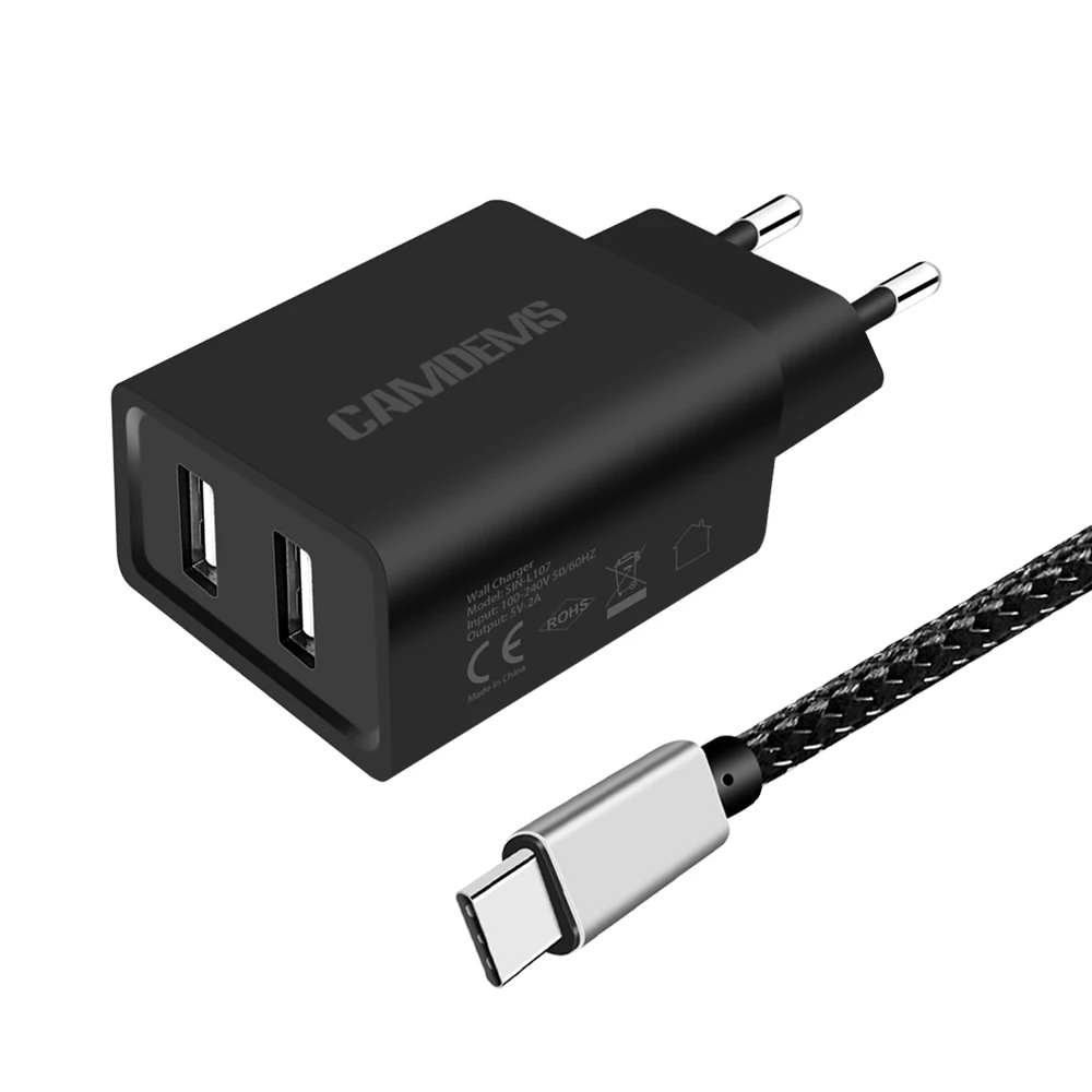 CAMDEMS 1 м USB дорожное настенное зарядное устройство с микро кабелем для samsung a7 a5 s6 s8 plus s10e a9 A30 M30 M20 - Тип штекера: with black cable