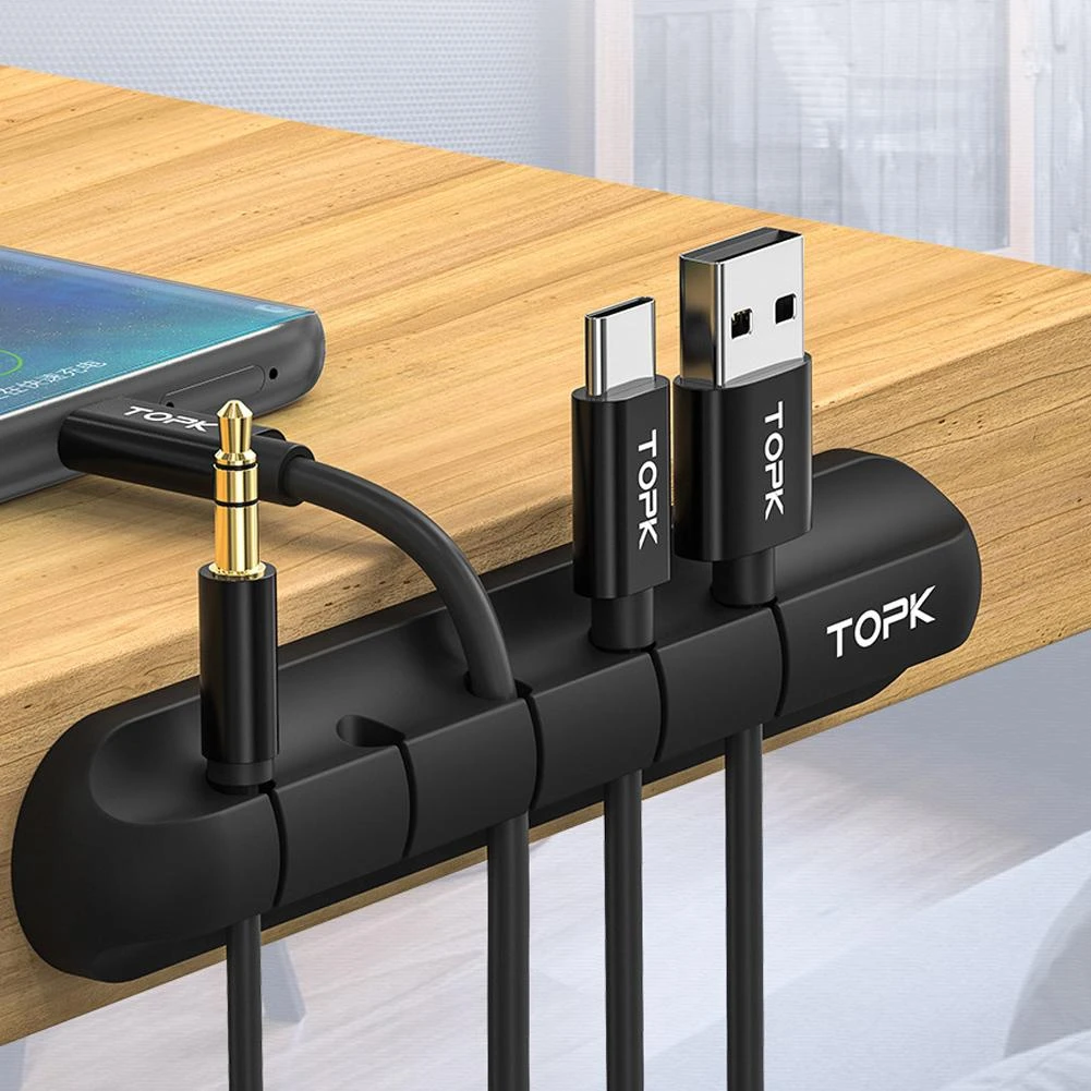 TOPK organizador de cables USB de silicona, bobinador de cables de  escritorio, Clips de gestión, soporte de Cable para ratón, accesorios de  Cable de auriculares|Enrollador de cable| - AliExpress