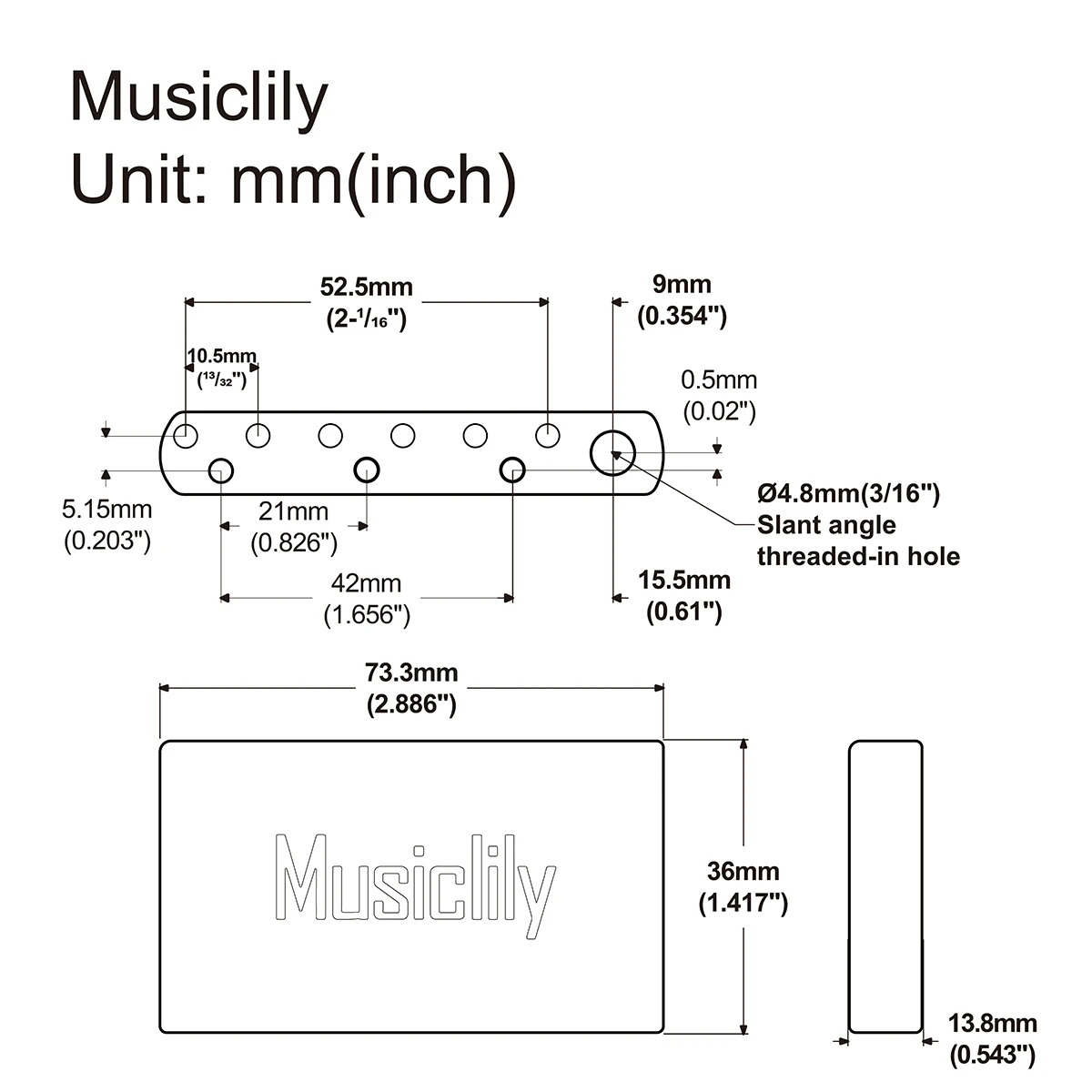 Bloco para China Musiclily Ultra Latão Completo 36mm Curto Mim Estilo Tremolo Feito Squier Guitarra Elétrica 10.5mm - Image 2