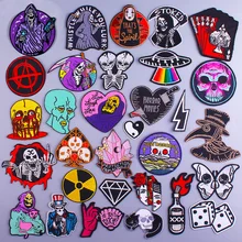 Prajna-Parche de calavera Punk para ropa, parches bordados a rayas para ropa, parches de planchado para ropa, insignias, camiseta DIY