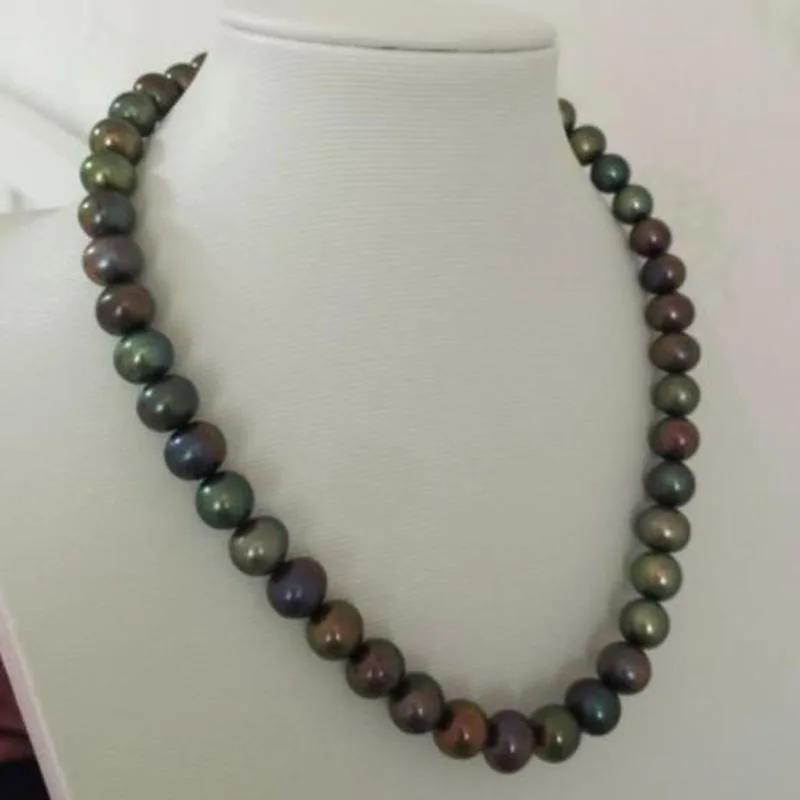 Stunning9-10mm tahitian черное многоцветное круглое Жемчужное ожерелье 18 дюймов 925 серебро