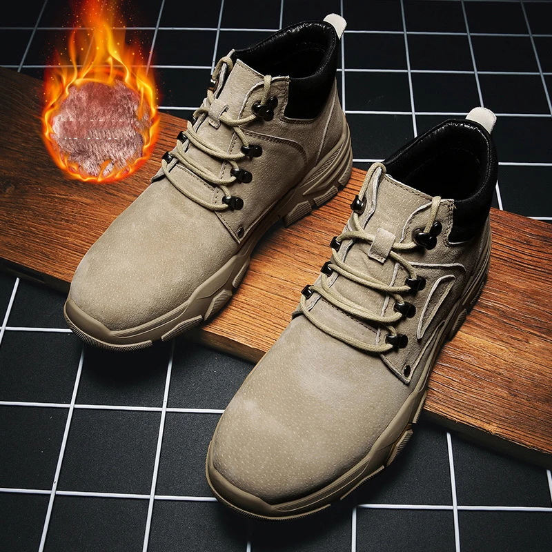 LINGGE New Men Winter Plush Warm Military Boots Leather Snow Boots Men's Boots Outdoor Motorcycle Boots Ankle Boots Size