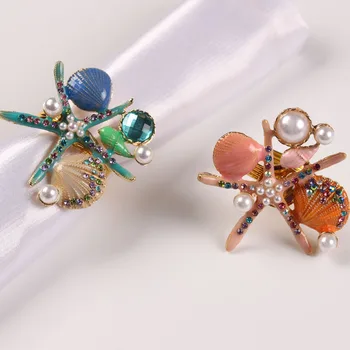 

10pcs New Shell Napkin Ring Starfish Napkin Button Marine Series Napkin Ring Hotel Mouth Ring