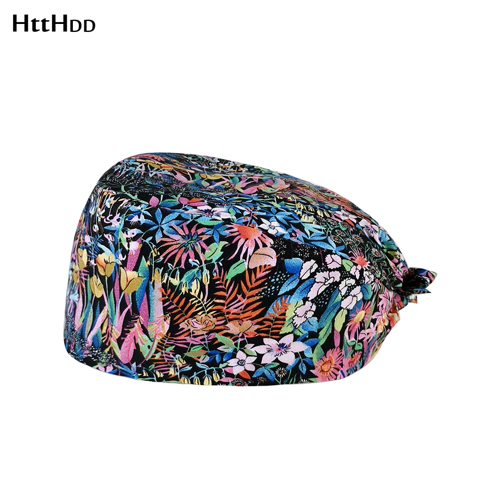 

Breathable Beautician Tail cap cartoon print salon service work cap Pension house scrub cap pet Health Repair Center scrub hat