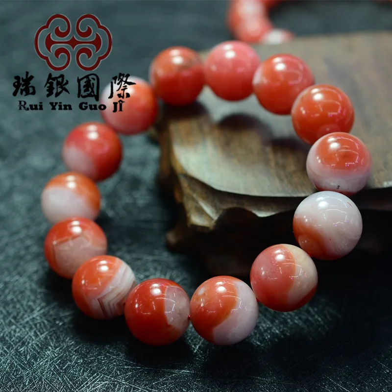 

Yunnan Baoshan South Red Agate Red And White Material Pretty Color round Beads Single Loop Bracelets Matt Characteristics Bracel