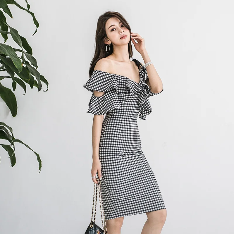 

2019 Korean-style Summer WOMEN'S Dress New Style Ruffled Collar Slim Fit Medium-length Dress WOMEN'S Dress