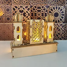 

Led Light Ramadan Wooden Eid Mubarak Decoration Home Castle Islam Mosque Muslim Wooden Ornament Festival Party Supplies Gifts