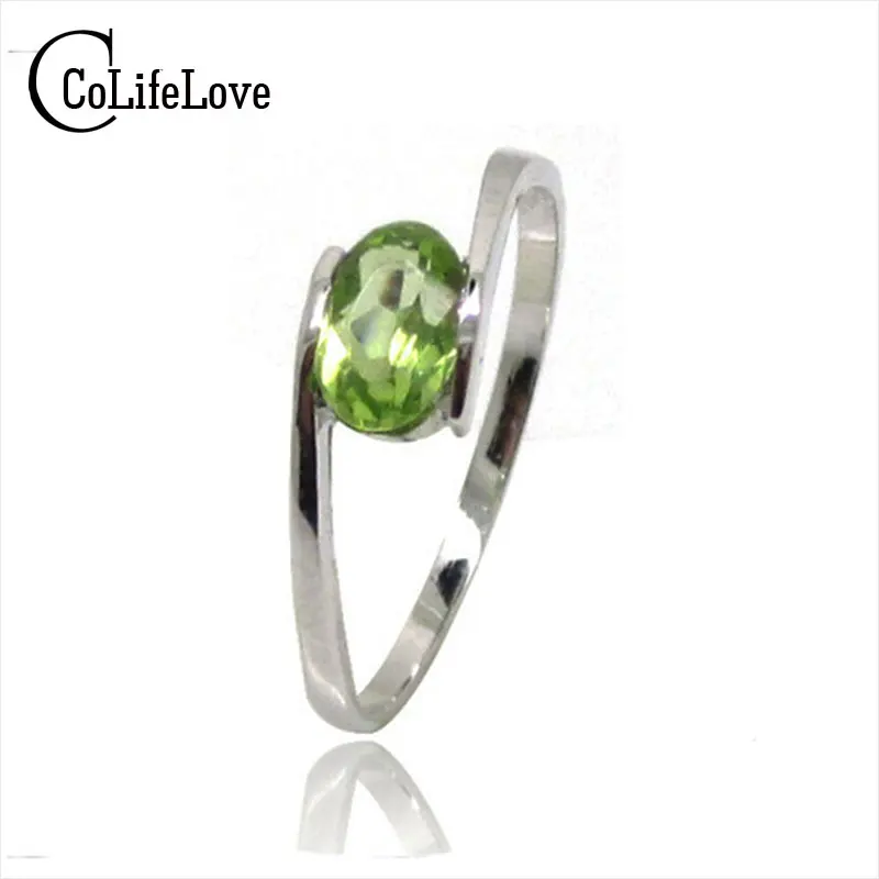 Серебряное кольцо Peridot простого дизайна продвижение твердого серебра 925 пробы