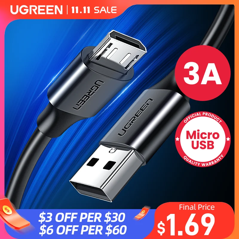 Кабель Micro USB Ugreen для телефонов Android 3A 0.25-3 м | Мобильные телефоны и аксессуары