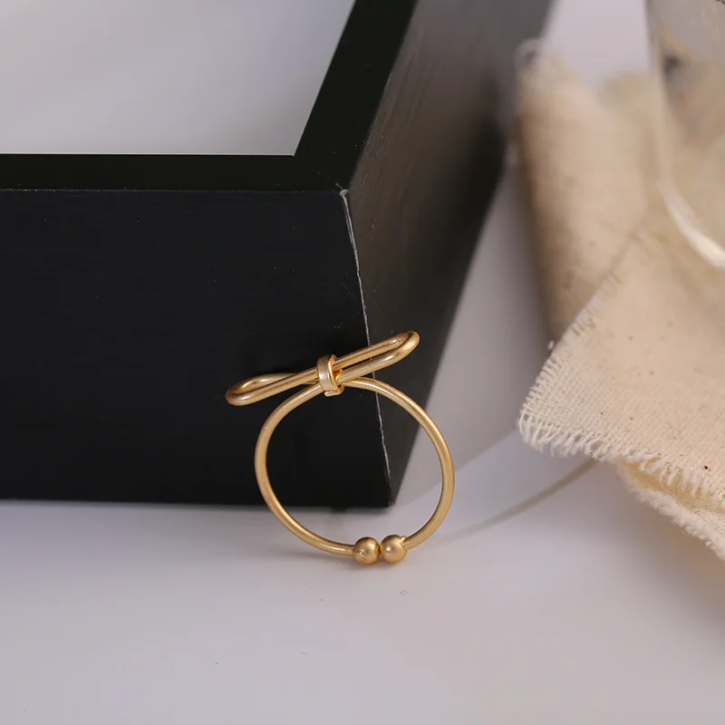 

Simple Matte Gold Color Bow Knot Ring for Women Adjustable Opening Joint Rings Valentine's Day Gift Jewelry