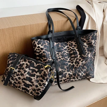 

2pcs/set Large Capacity PU Leather Shoulder Bags Women's Leopard Handbags and Purses 2020 Branded Hand Bag Women Trending Bags