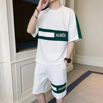 

NAMTHEUN 2020 summer men new Japanese sports loose suits O-neck cotton casual T-shirt and shorts two-piece suit big size M-3XL