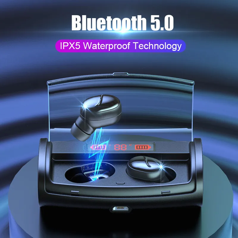 TWS Wireless Bluetooth Headset High Quality LED Power Display Bluetooth V5.0 Waterproof Headphones with 2600mAh Charging Box