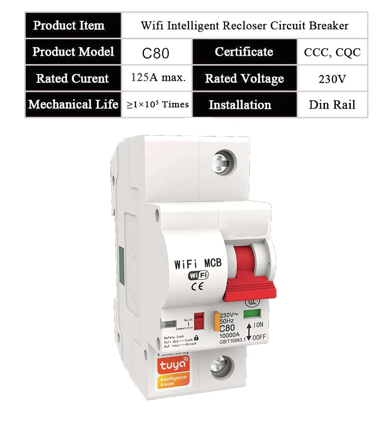 ELTOX Disyuntor,Magnetotermico 2P 63A DIN ​Rail WiFi Disyuntor Interruptor  Inteligente Control Remoto por Smart Home 63A con protección contra Fugas  (Size : 25A) : : Bricolaje y herramientas