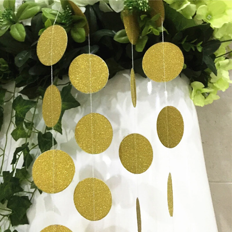 3m 40 Pcs Pink Gold Bunting Paper Round Circle String Hanging Garland Valentine Birthday Party Wedding Shower Room Decoration | Дом и сад