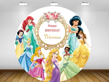 

Round Backdrop circle background princess girl baby shower birthday Party banner decotation table Cover plinth YY-407