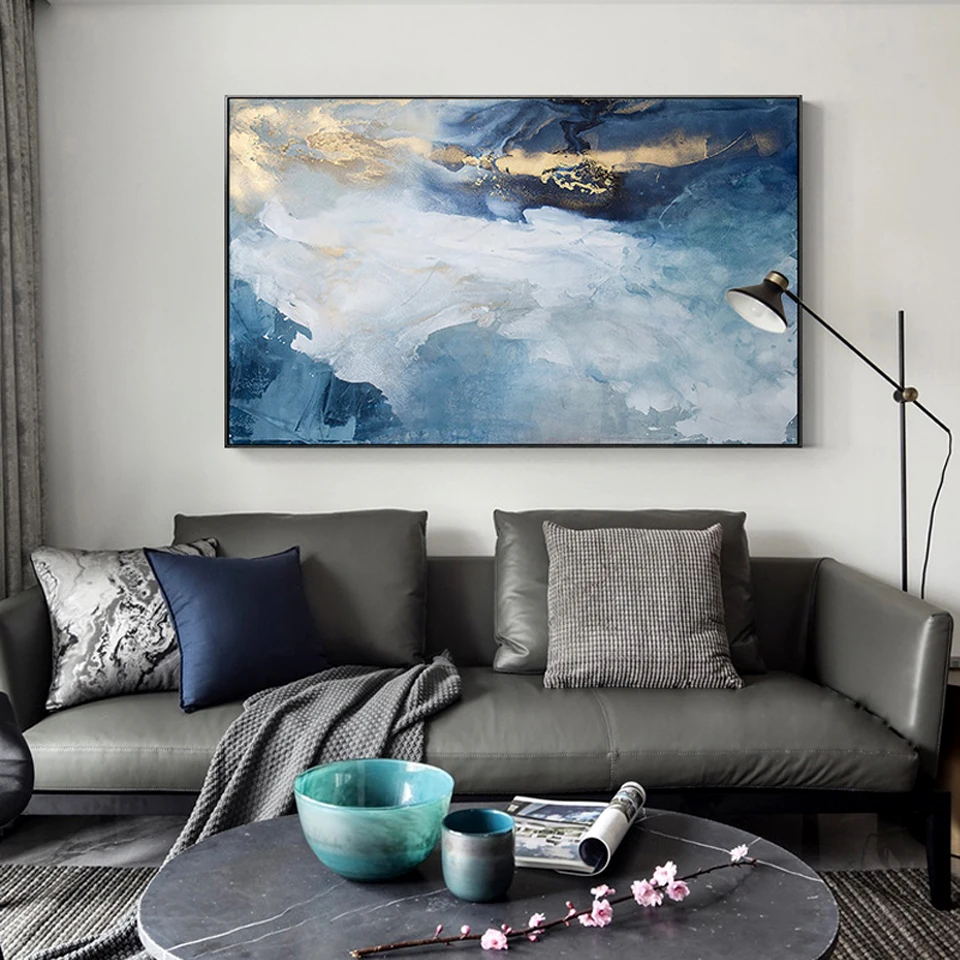 Modern-Abstract-Gold-foil-river-Blue-Canvas-Art-Paintings-For-Living-Room-Bedroom-Posters-And-Prints