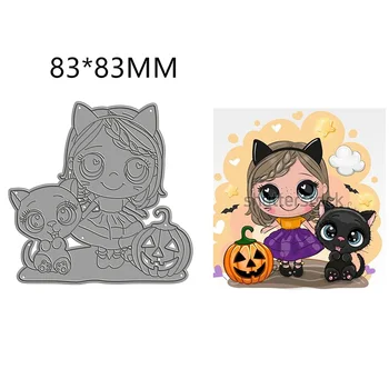 

2020 New Metal Cutting Dies Halloween Cat Girl Stencil For DIY Scrapbooking Flowers Shapes Embossing Craft Card Making no Stamp