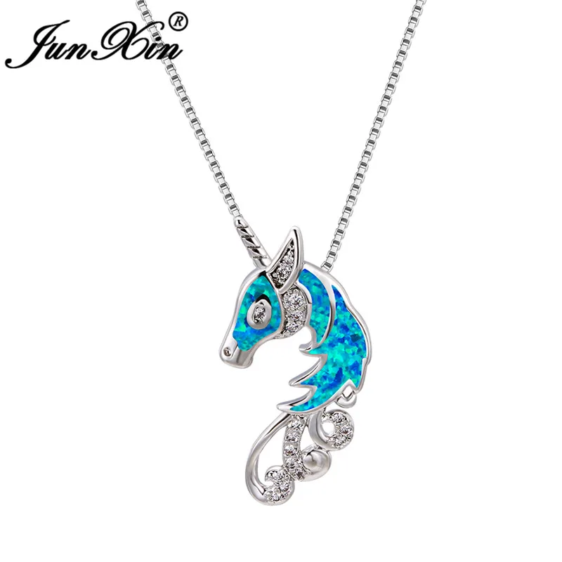 Милые животные лошадь кулон синий белый огненный опал Подвеска для женщин