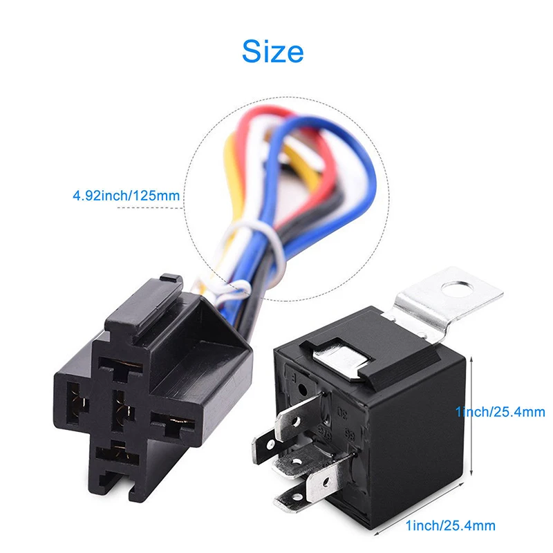 

DC 12V Car SPDT Automotive Relay 5 Pin 5 Wires W/Harness SocketS 30/40 Amp