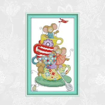 

Joy Sunday mouse occupied Chinese Cross stitch kits DMC 14CT 11CT Printed Fabric Hotel Home Decor Painting Factory Wholesale