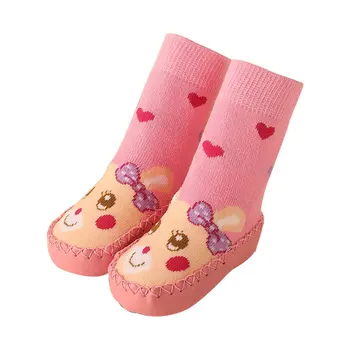 

0-39M 1 Pair Baby Boys Girls Infant Autumn And Spring Cotton Cartoon Print Socks Warm Anti Slip Floor Socks Shoes Leg Warmer New