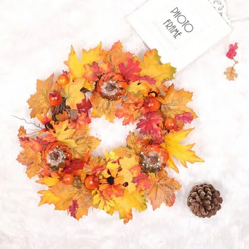 

#L4 Pumpkin Maple Wreath Autumn Festival Wreath Door Hanging Home Decor Christmas decoration for home drop shipping Guirnalda
