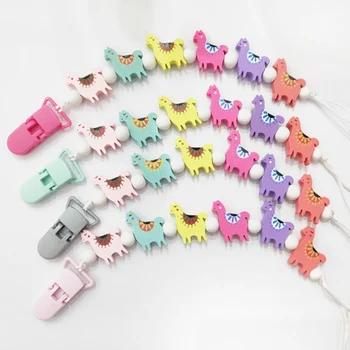 

Baby Comforting Wooden Bead Pacifier Chain Colorful Alpaca Pacifier Chain Infant Feeding Care Toddle Chew Toy Clips