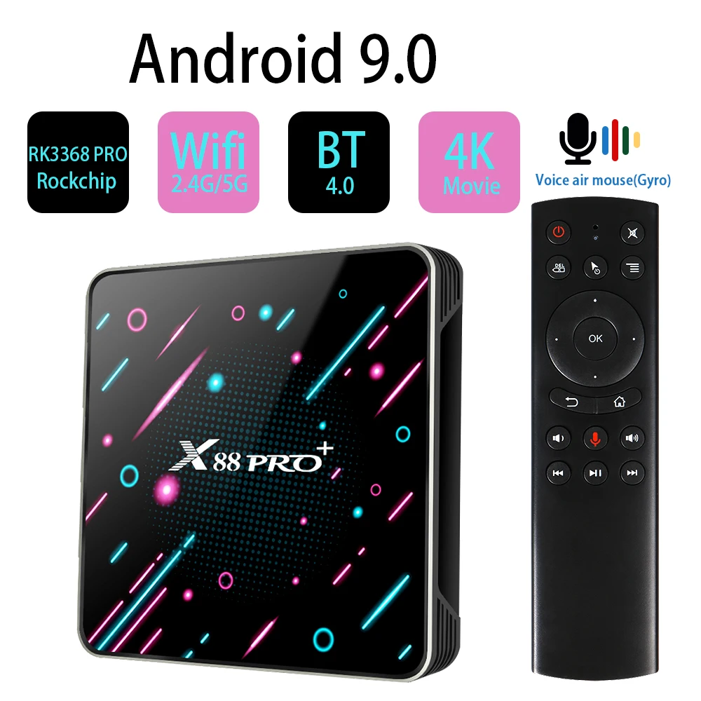 Transpeed RGB светильник Android 9,0 Восьмиядерный ТВ приставка X88 PRO+ RK3368 4K wifi 4GB 32GB 64GB 128GB Youtube Netflix IP tv игровая приставка