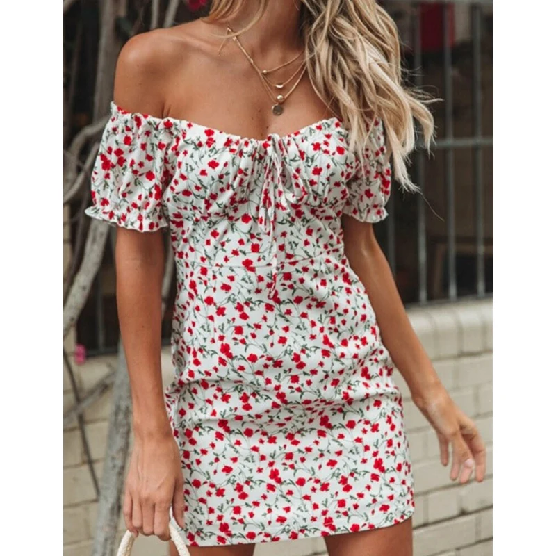 Женское платье с цветочным принтом Boho летнее облегающее мини-платье без бретелек