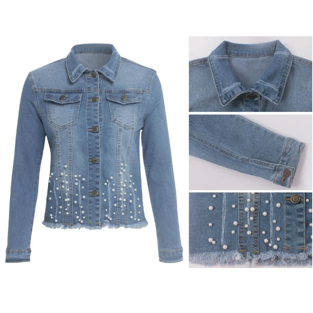 Женская мода уличная одежда ручная работа заклепки сексуальное джинсовое пальто