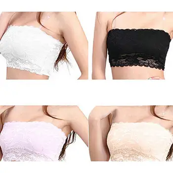 

Fashion Women's Sexy Casual Lace Crop Boob Bandeau Seamless Solid Black White Pink Nude Fashion Strapless Short Tanks