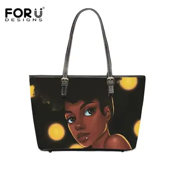 

FORUDESIGNS Hot Sales African Black Girls Art Print Women Shopping Bag String Large Capacity Lady Totes Bags Bolsa Feminina