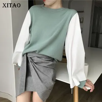 

XITAO Plus Size Patchwork Pleated Sweater Women Clothes 2019 Fashion Korean Match All Pullover Full Sleeve Knitted Top GCC2447
