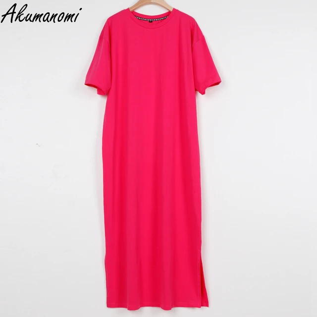 Oversized Long Summer Plus Size Women Slit Dresses 6xl 7xl 8xl 9xl 10xl Cotton Loose Casual Maxi Harajuku Za Boho Dress Black 5